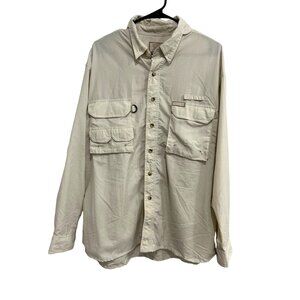 Sports Afield Mens Vented Fishing Shirt Beige Size L